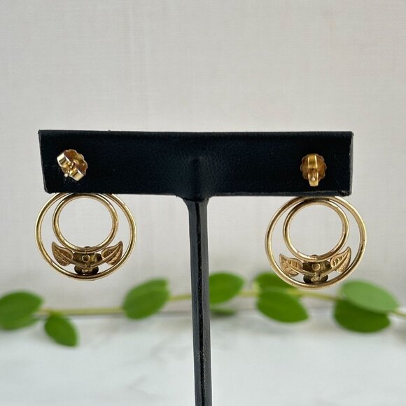 Vintage 12K GF Rose & Leaf Earrings - Picture 2 of 9